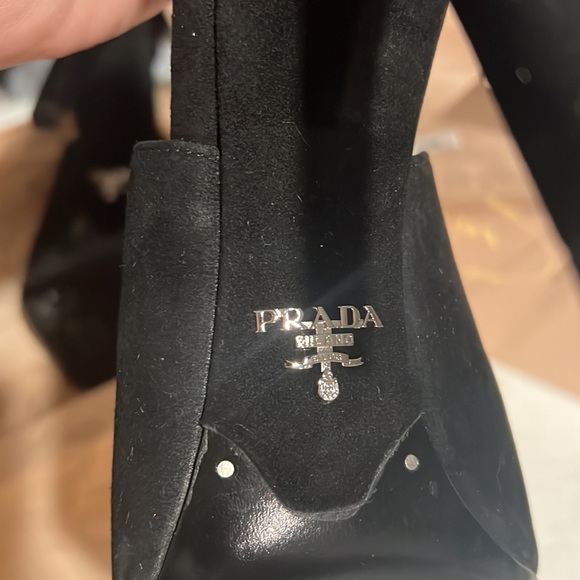 PRADA ankle strap black suede heels sandals with box, bag, and extra tips. - Picture 9 of 11
